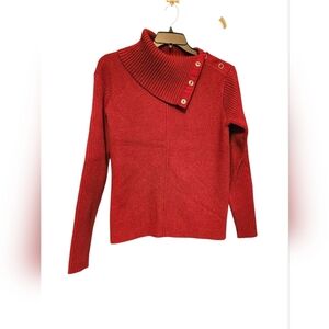 CAbi Deep Red / Maroon Color Cowl Neck Sweater with Button Accents